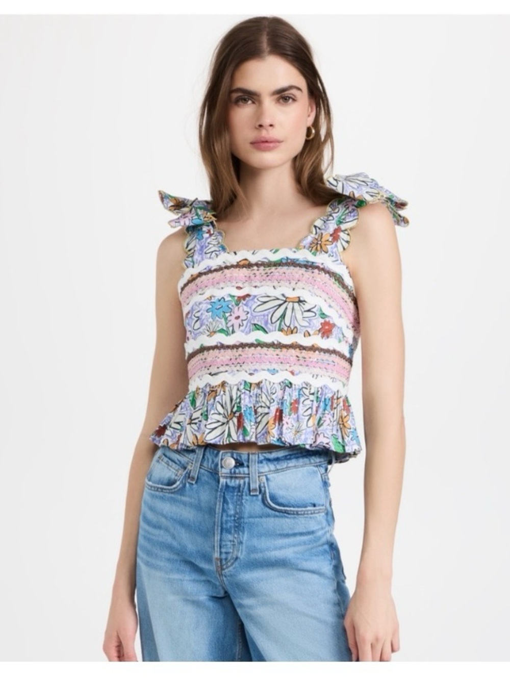 CeliaB Frida Floral Peplum Shoulder Tie Tank Top Size Small